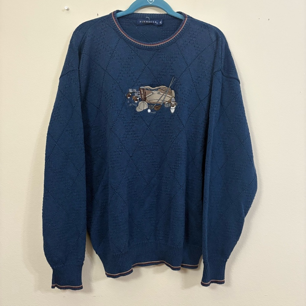 Vintage Pinnacle Embroidered Golf Sweater mens XL blue cl